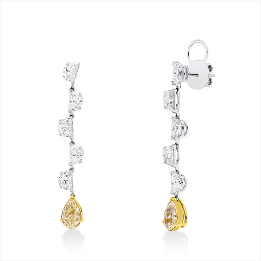 Ohrschmuck 18 kt WG+GG, GIA 2pcs, 2 Tropfen 2,14 ct, gelb-vs, 10 Halbmond 3,82 ct, D/F-vvs/vs