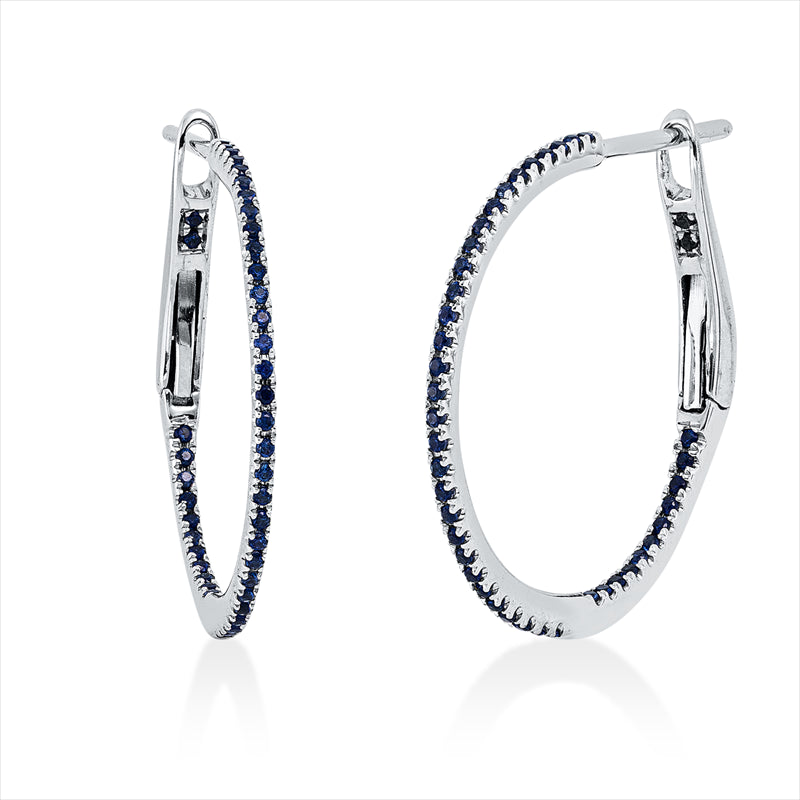 Creolen 18 kt WG, 86 Saphire 0,21 ct blau