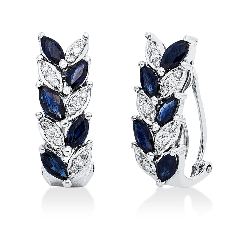 Creolen 18 kt WG, 30 Brill. 0,43 ct-pi, 10 Saphire 3,20 ct blau