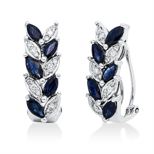 Creolen 18 kt WG, 30 Brill. 0,43 ct-pi, 10 Saphire 3,20 ct blau