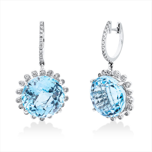 Ohrschmuck 18 kt WG, 60 Brill. 0,59 ct, I-si, 2 Topase 28,38 ct blau