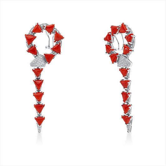 Ohrschmuck 18 kt WG, 182 Brill. 0,88 ct, W-pi, 24 Korall 27,59 ct orange