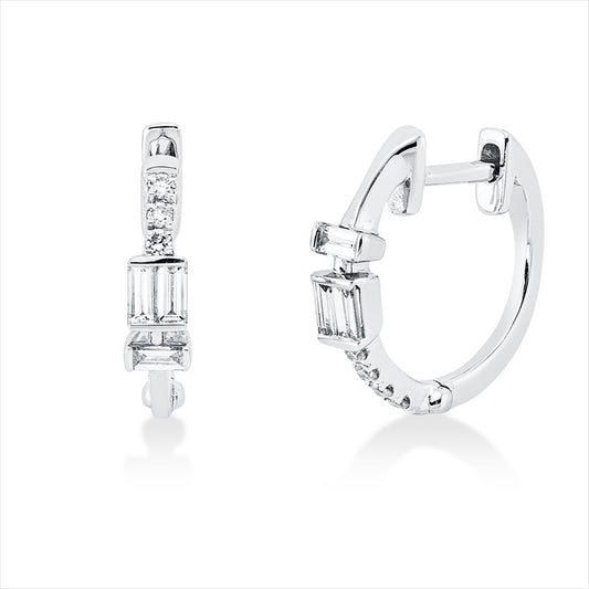 Creolen 18 kt WG, 6 Bag. 0,16 ct, TW-vsi, 7 Brill. 0,05 ct, TW-si