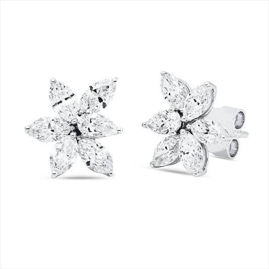 Ohrstecker 18 kt WG, 2 Tropfen 0,37 ct, F-vsi, 10 Nav. 1,87 ct, F-vsi