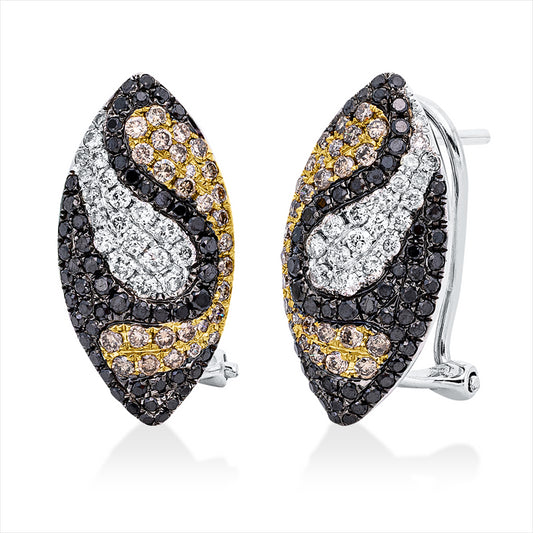 Ohrschmuck 18 kt WG+GG, Fassung teils schwarz rhodinie, 198 Brill. 1,13 ct, fancy
