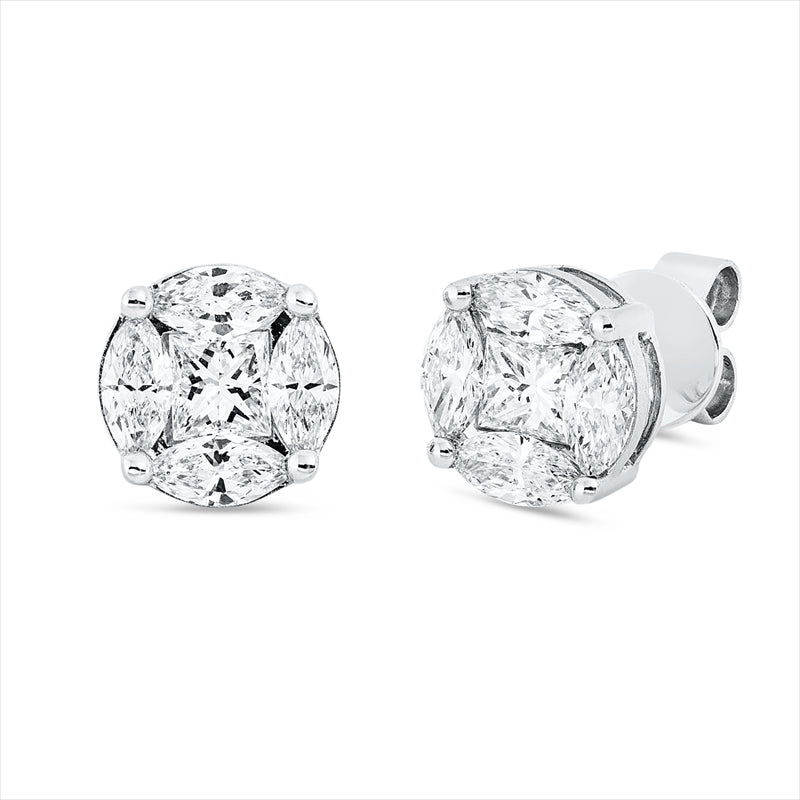 Ohrstecker 18 kt WG, 2 Princ. 0,44 ct, TW-si, 8 Nav. 0,78 ct, TW-si