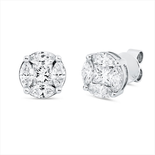 Ohrstecker 18 kt WG, 2 Princ. 0,44 ct, TW-si, 8 Nav. 0,78 ct, TW-si