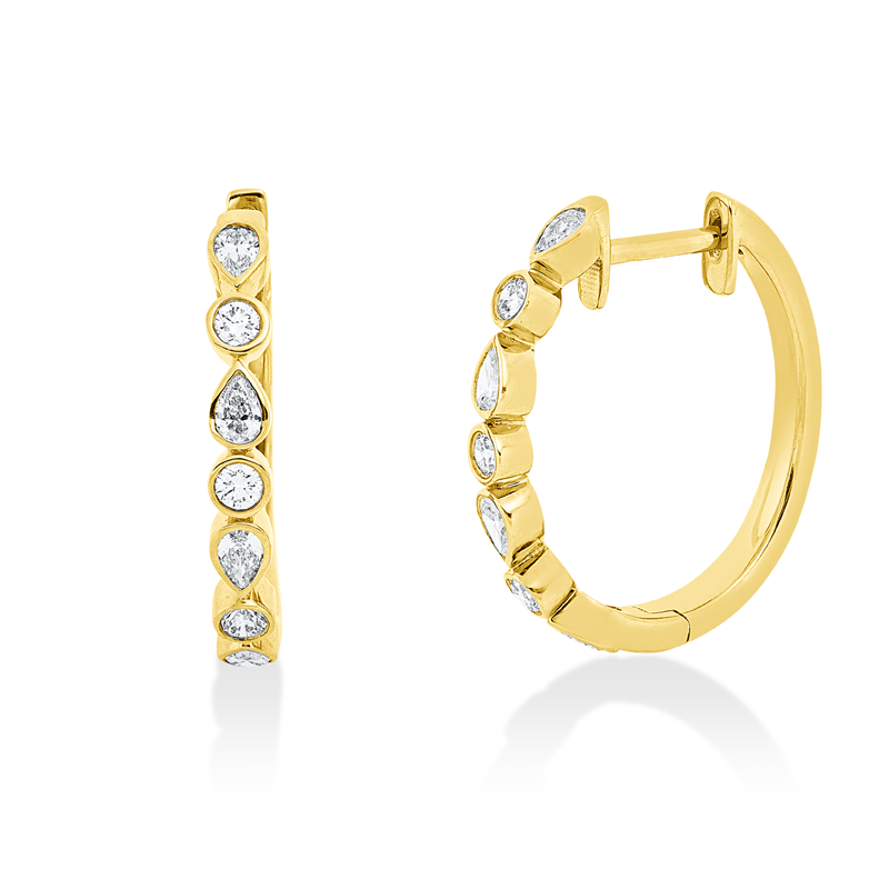Creolen 18 kt GG, 8 Tropfen 0,40 ct, TW-si, 6 Brill. 0,21 ct, TW-si
