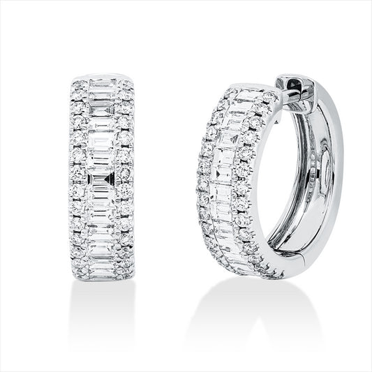 Creolen 18 kt WG, 28 Bag. 0,62 ct, TW-si, 60 Brill. 0,29 ct, TW-si