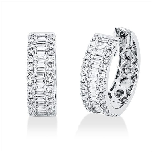 Creolen 18 kt WG, 35 Bag. 0,35 ct, TW-si, 60 Brill. 0,28 ct, TW-si