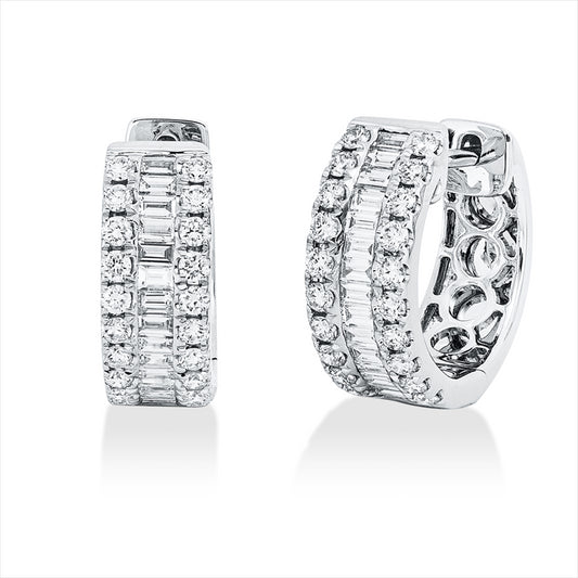 Creolen 18 kt WG, 28 Bag. 0,31 ct, TW-si, 40 Brill. 0,34 ct, TW-si