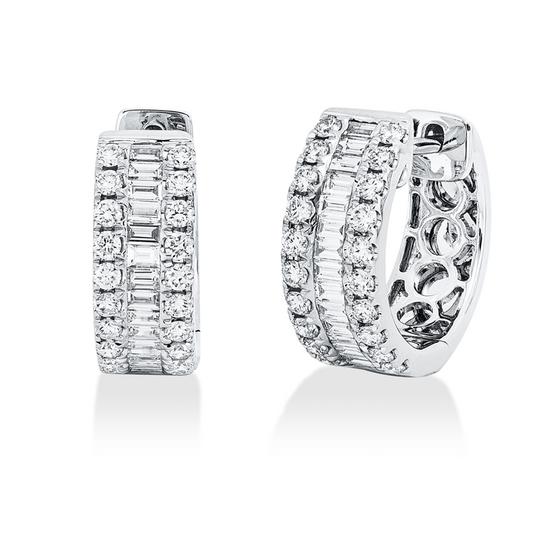 Creolen 18 kt WG, 28 Bag. 0,30 ct, TW-si, 40 Brill. 0,32 ct, TW-si