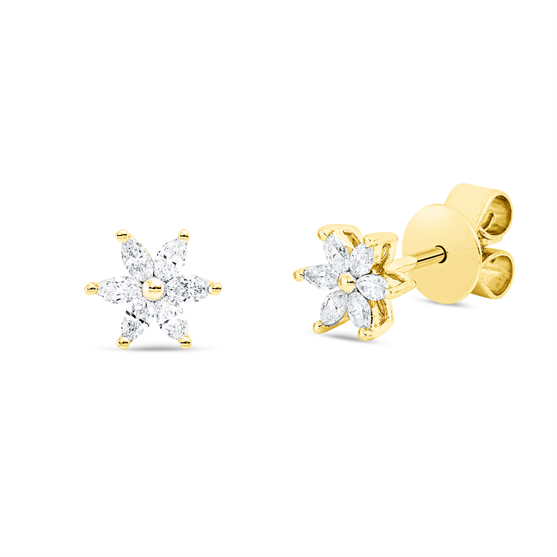 Ohrstecker 18 kt GG, 12 Nav. 0,23 ct, TW-si