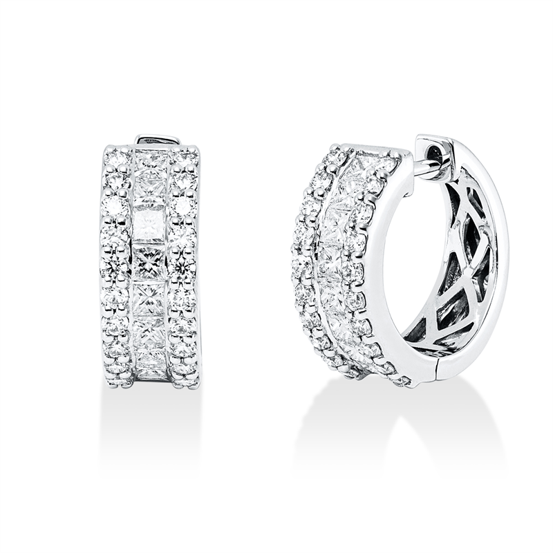 Creolen 18 kt WG, 16 Princ. 0,68 ct, TW-si, 40 Brill. 0,53 ct, TW-si