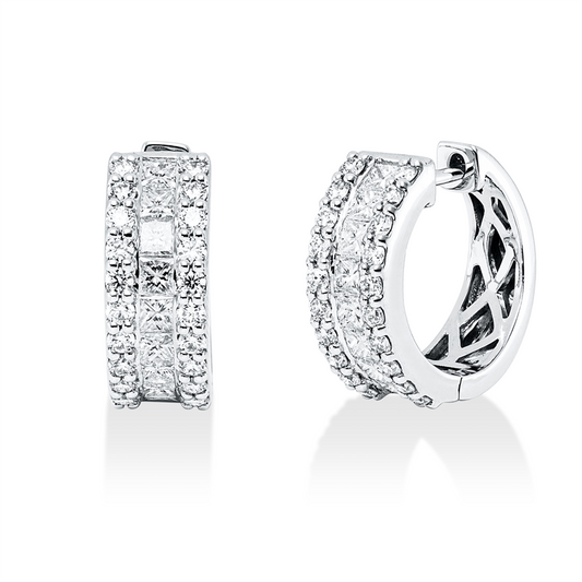 Creolen 18 kt WG, 16 Princ. 0,68 ct, TW-si, 40 Brill. 0,53 ct, TW-si