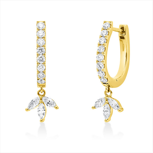 Creolen 18 kt GG, 6 Nav. 0,22 ct, TW-si, 16 Brill. 0,31 ct, TW-si