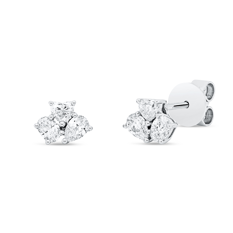 Ohrstecker 18 kt WG, 2 Oval 0,19 ct, TW-si, 2 Herzschl. 0,18 ct, TW-si, 2 Tropfen 0,20 ct, TW-si