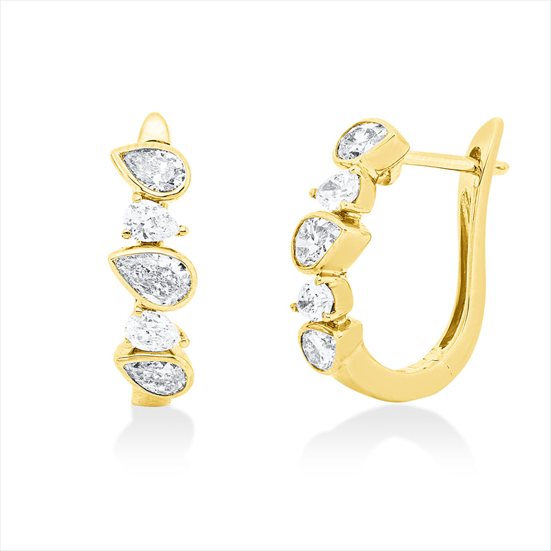 Creolen 18 kt GG, 10 Tropfen 1,28 ct, TW-si