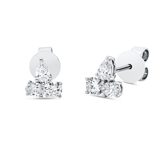 Ohrstecker 18 kt WG, 2 Tropfen 0,17 ct, TW-si, 2 Oval 0,18 ct, TW-si, 2 Brill. 0,17 ct, TW-si