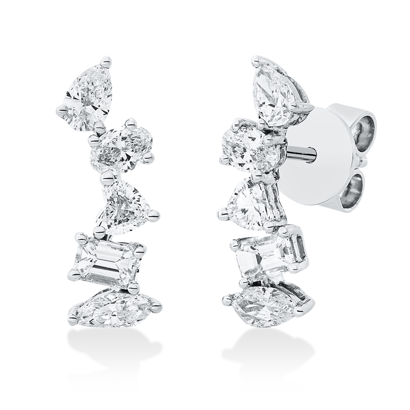 Ohrstecker 18 kt WG, 2 Oval 0,16 ct, TW-si, 2 Nav. 0,16 ct, TW-si, 2 Herzschl. 0,17 ct, TW-si, 2 Sm.schliff 0,23 ct, TW-si, 2 Tropfen 0,19 ct, TW-si