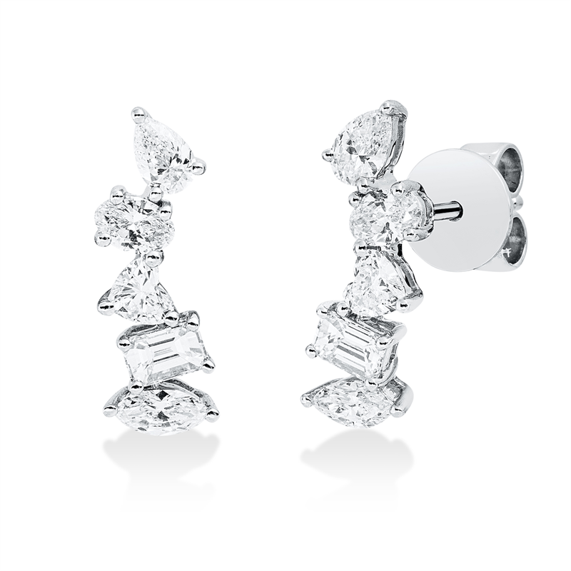 Ohrstecker 18 kt WG, 2 Oval 0,16 ct, TW-si, 2 Nav. 0,16 ct, TW-si, 2 Herzschl. 0,17 ct, TW-si, 2 Sm.schliff 0,23 ct, TW-si, 2 Tropfen 0,19 ct, TW-si