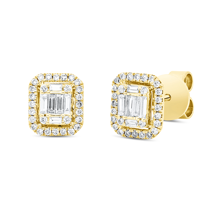 Ohrstecker 18 kt GG, 12 Bag. 0,13 ct, TW-si, 56 Brill. 0,16 ct, TW-si