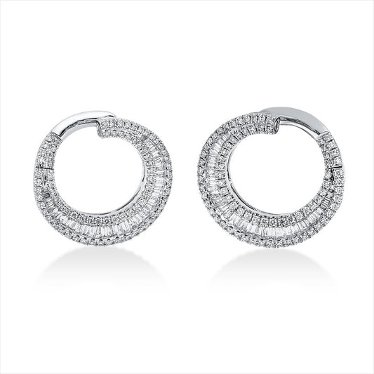 Creolen 18 kt WG, 65 Trap. 0,70 ct, TW-vsi, 154 Brill. 0,91 ct, TW-si