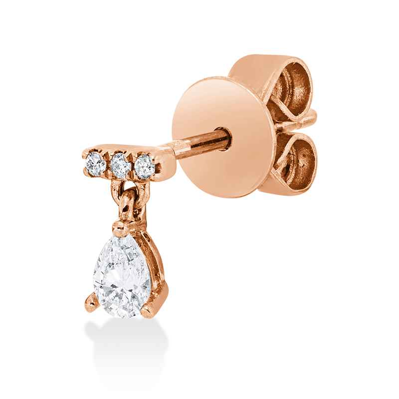 Ohrstecker 18 kt RG, Einzelstück, 1 Tropfen 0,08 ct, TW-si, 3 Brill. 0,01 ct, TW-si