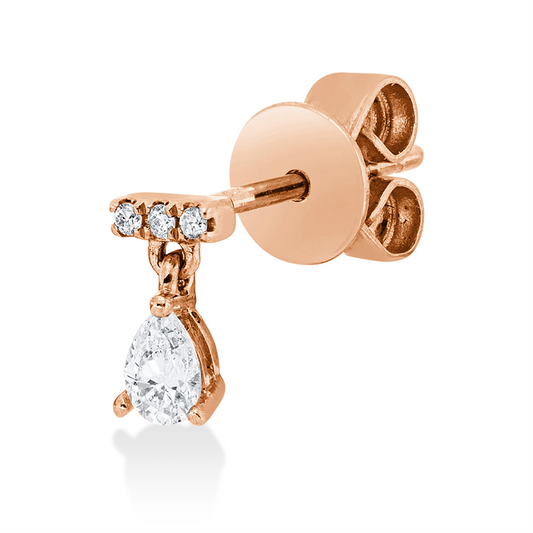 Ohrstecker 18 kt RG, Einzelstück, 1 Tropfen 0,08 ct, TW-si, 3 Brill. 0,01 ct, TW-si