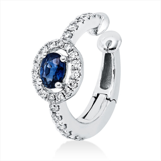 Creolen 18 kt WG, Ohrmanschette, 24 Brill. 0,12 ct, TW-pi, 4 Brill. 0,04 ct, TW-pi, 1 Saphir 0,20 ct blau