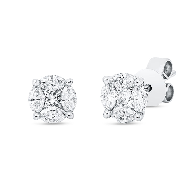 Ohrstecker 18 kt WG, 2 Princ. 0,18 ct, TW-si, 8 Nav. 0,57 ct, TW-si