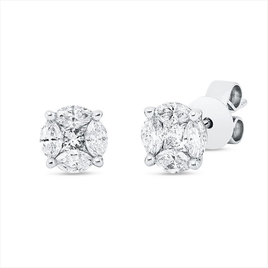 Ohrstecker 18 kt WG, 2 Princ. 0,18 ct, TW-si, 8 Nav. 0,57 ct, TW-si