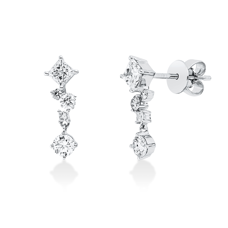 Ohrstecker 18 kt WG, 2 Princ. 0,04 ct, 2 Princ. 0,43 ct, TW-si, 2 Brill. 0,26 ct, 4 Brill. 0,12 ct, TW-pi