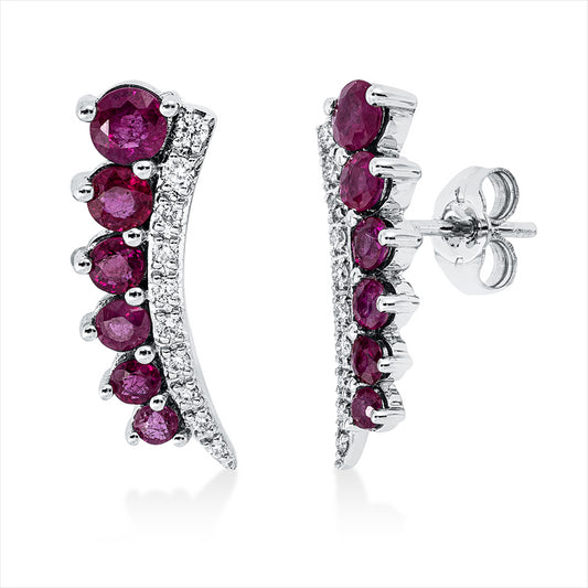 Ohrstecker 18 kt WG, 20 Brill. 0,15 ct, TW-pi, 4 Rubine 0,62 ct rot, 8 Rubine 0,65 ct rot