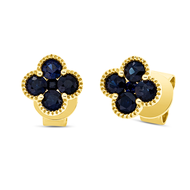 Ohrstecker 18 kt GG, 8 Saphire 0,44 ct blau, 2 Saphire 0,03 ct blau