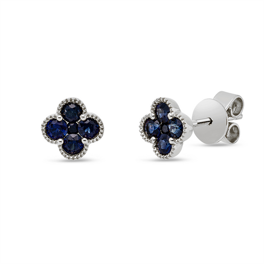 Ohrstecker 18 kt WG, 8 Saphire 0,45 ct blau, 2 Saphire 0,04 ct blau