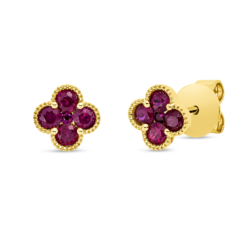 Ohrstecker 18 kt GG, 8 Rubine 0,46 ct rot, 2 Rubine 0,03 ct rot