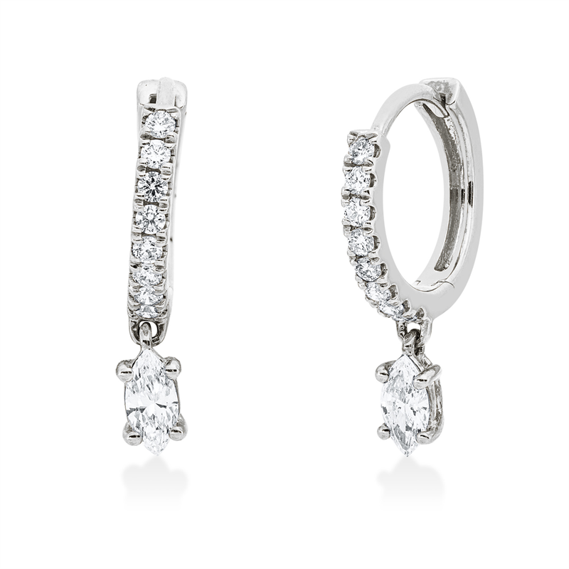 Creolen 18 kt WG, 2 Nav. 0,24 ct, TW-vsi, 16 Brill. 0,17 ct, TW-si