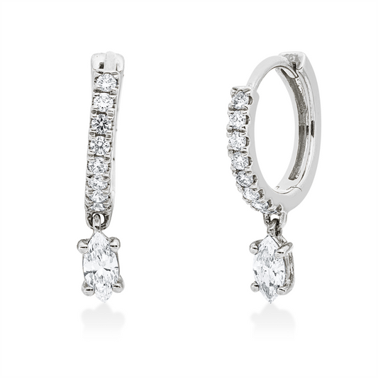 Creolen 18 kt WG, 2 Nav. 0,24 ct, TW-vsi, 16 Brill. 0,17 ct, TW-si