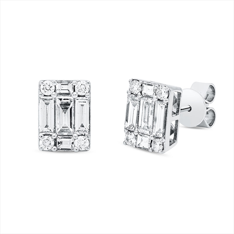 Ohrstecker 18 kt WG, 10 Bag. 1,16 ct, TW-vsi, 8 Brill. 0,22 ct, TW-si