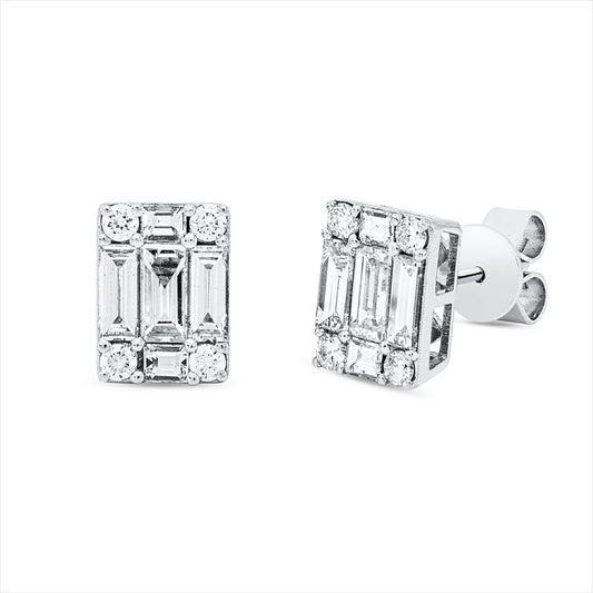 Ohrstecker 18 kt WG, 10 Bag. 1,16 ct, TW-vsi, 8 Brill. 0,22 ct, TW-si