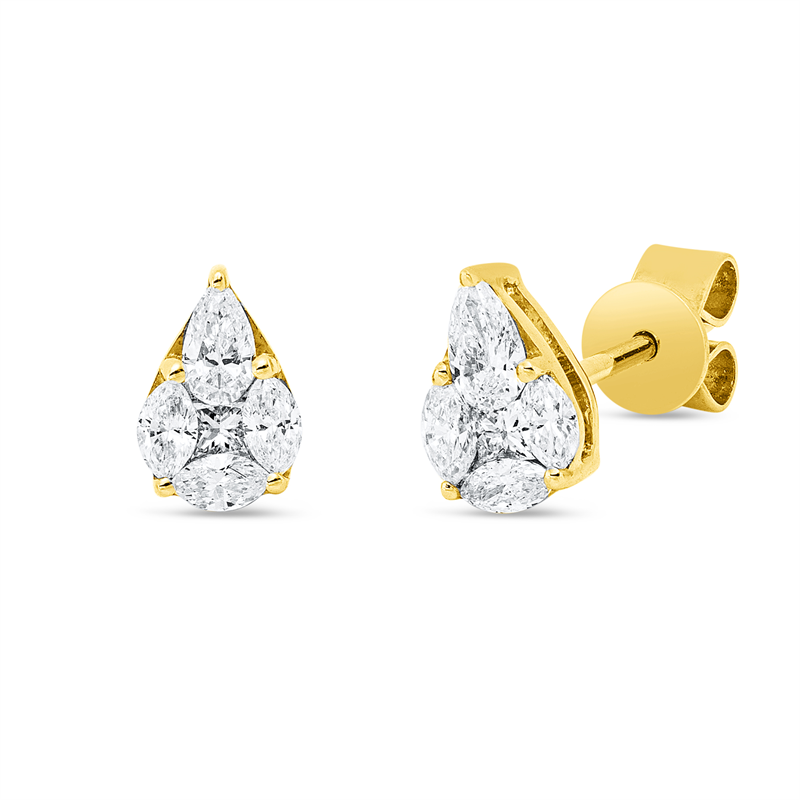 Ohrstecker 18 kt GG, 2 Princ. 0,06 ct, TW-vsi, 6 Nav. 0,22 ct, TW-vsi, 2 Tropfen 0,15 ct, TW-vsi