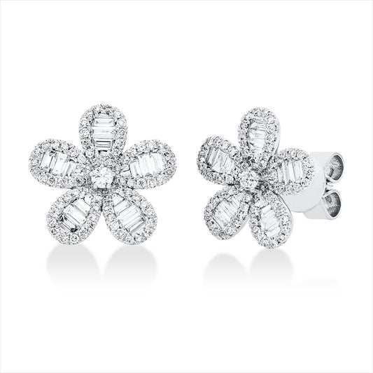 Ohrstecker 18 kt WG, 30 Bag. 0,40 ct, TW-vsi, 142 Brill. 0,44 ct, TW-si