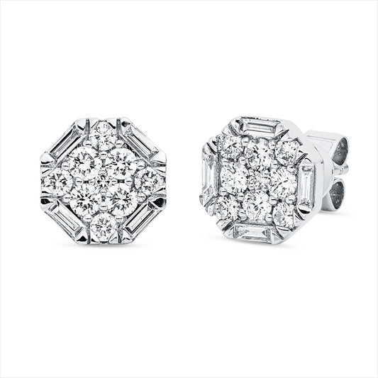 Ohrstecker 18 kt WG, 8 Bag. 0,16 ct, TW-vsi, 18 Brill. 0,44 ct, TW-si