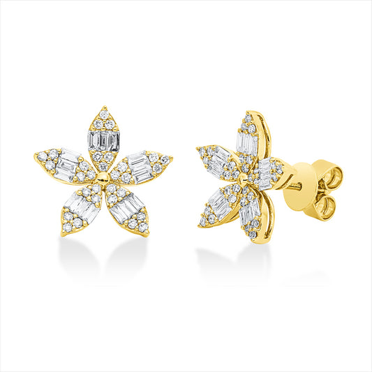 Ohrstecker 18 kt GG, 30 Bag. 0,41 ct, TW-vsi, 60 Brill. 0,29 ct, TW-si