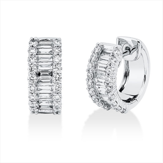 Creolen 18 kt WG, 20 Bag. 0,75 ct, TW-vsi, 36 Brill. 0,68 ct, TW-si