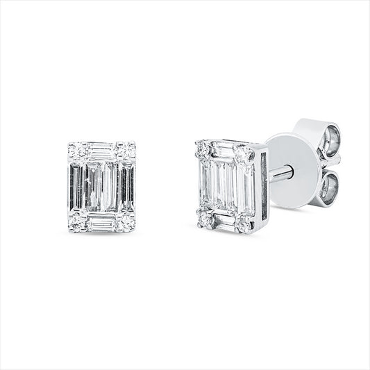 Ohrstecker 18 kt WG, 12 Bag. 0,41 ct, TW-si, 8 Brill. 0,07 ct, TW-si