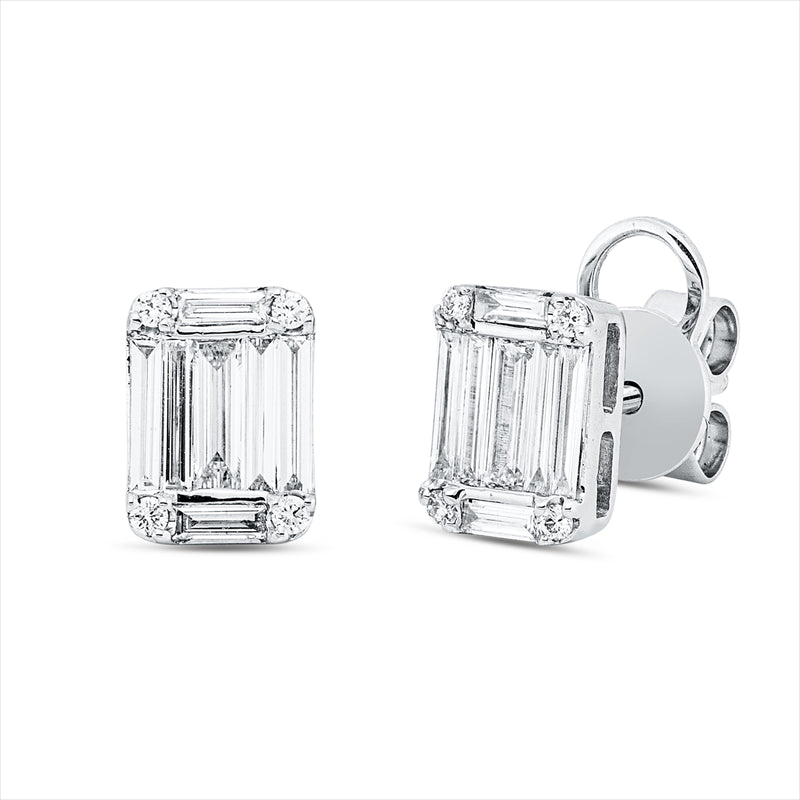 Ohrstecker 18 kt WG, 14 Bag. 0,67 ct, TW-si, 8 Brill. 0,07 ct, TW-si