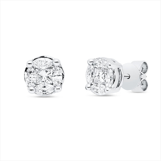 Ohrstecker 18 kt WG, 2 Princ. 0,40 ct, TW-vsi/si, 8 Nav. 0,63 ct, TW-vsi/si