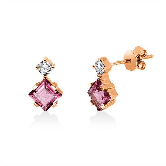 Ohrstecker 18 kt RG, 2 Brill. 0,20 ct, TW-si, 2 Turmalin 1,38 ct pink